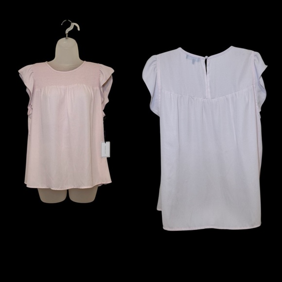 Calvin Klein & 1. State Baby Doll Tops Flutter Sleeve Smocking Set/2 Size L - Picture 3 of 12